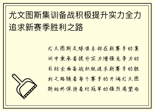 尤文图斯集训备战积极提升实力全力追求新赛季胜利之路